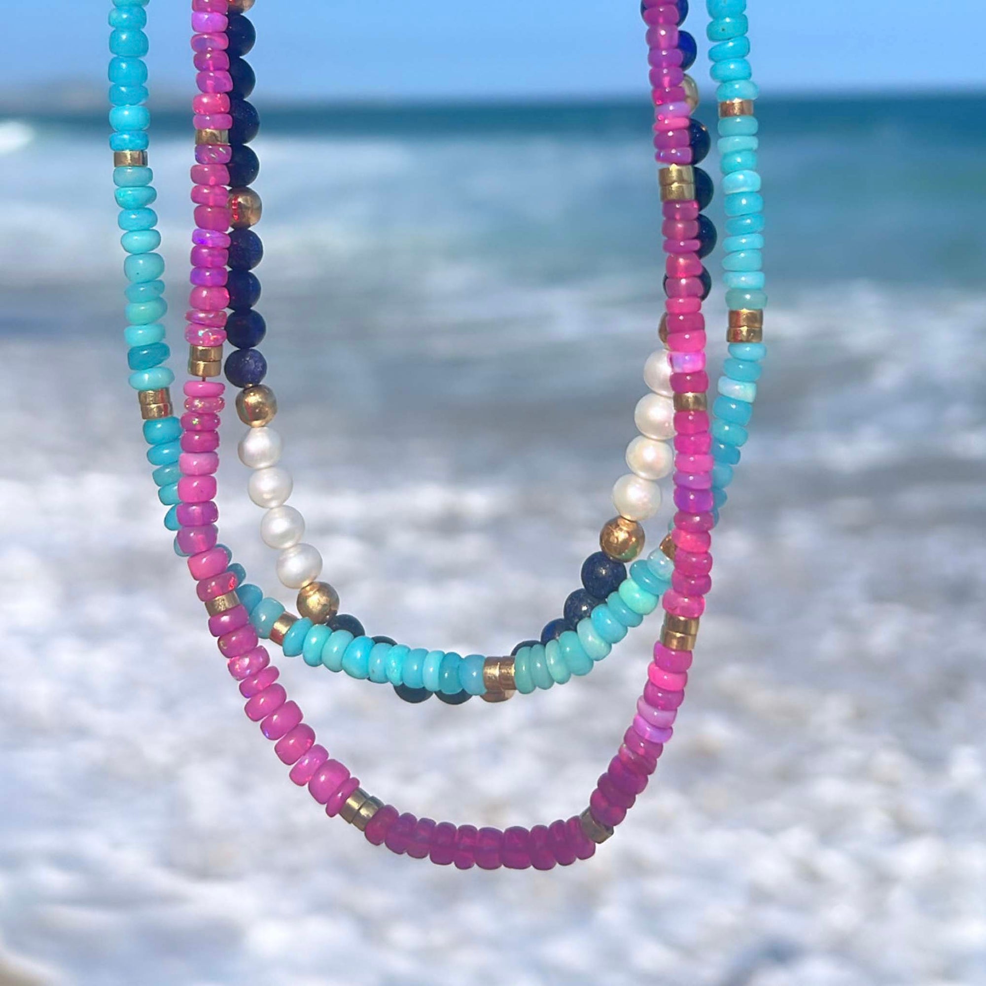 Boho Beach Style Mixed Color Bead Embellished Necklace - Pink – Trendy &  Unique